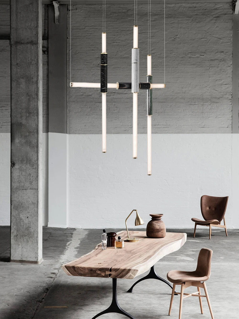 Dimmable LED Marble Linear Chandelier Alabaster