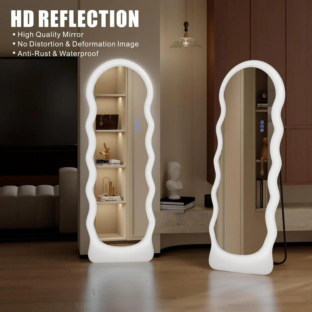 Full Length Mirror with RGB LED Lights, 63x22 Free Standing, 7 Color Dimmable & 7 Color Speed Adjustable, Floor Mirror