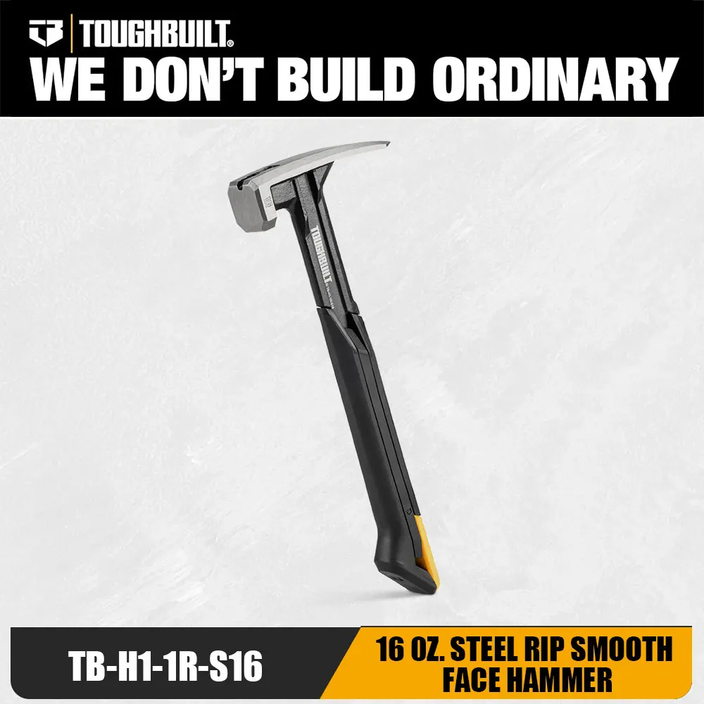 

1 шт. TOUGHBUILT стальной молоток 16 унций с гладким лицом, пластиковая нескользящая ручка, молоток-гвоздодер TB-H1-1R-S16