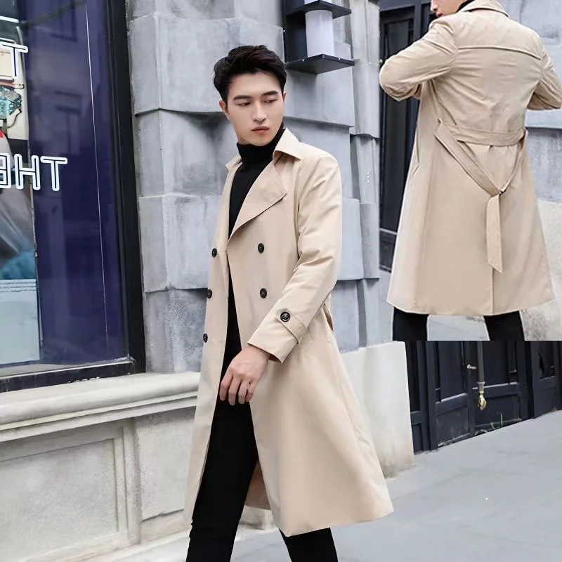 

2024Spring and Autumn New Men's British Style Mid length Windbreaker Coat Business Casual High Quality Fashion Jacket Coat Large