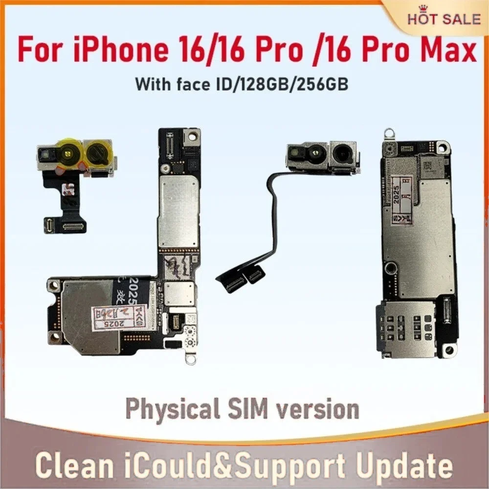 

Motherboard For iPhone 16 Pro 16 Pro Max Placa With Face ID 256g /512G Unlocked Cleaned iCloud Physical SIM Version Logic Board
