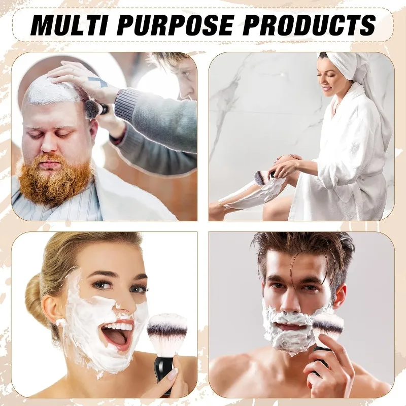1Pcs Beard Shaving Brush, Wooden Handle Bristle Hair Barber Soap Foam Shave Brush, Men Facial Cleaning Salon Makeup Tools view 3