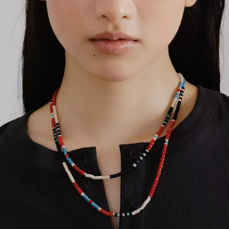 

Small Horseshoe Glazed Turquoise Beaded Long Necklace Niche Design High-end Ethnic Style Jewelry Necklace