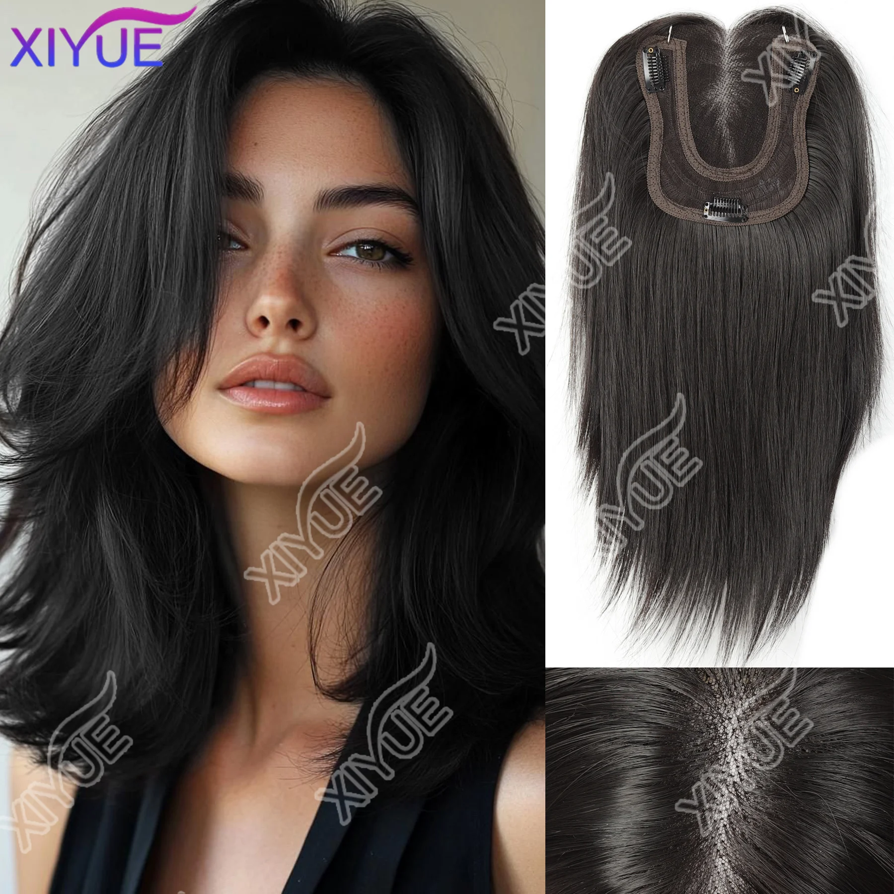 

Synthetic Long Straight Layered Hair Wig Clip in Hair Extensions Natural Fluffy Head Top Fake Hair Piece with Bang Clip