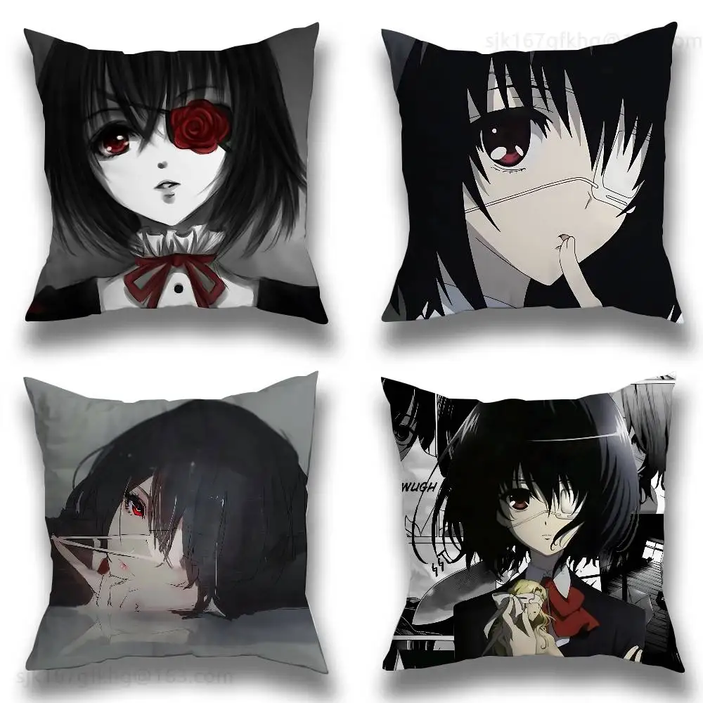 

A-Another Mei Misaki Pillow Case Square Double-Sided Printing Short Plush Sofa Cushion Cover Bedroom Bedside Pillow