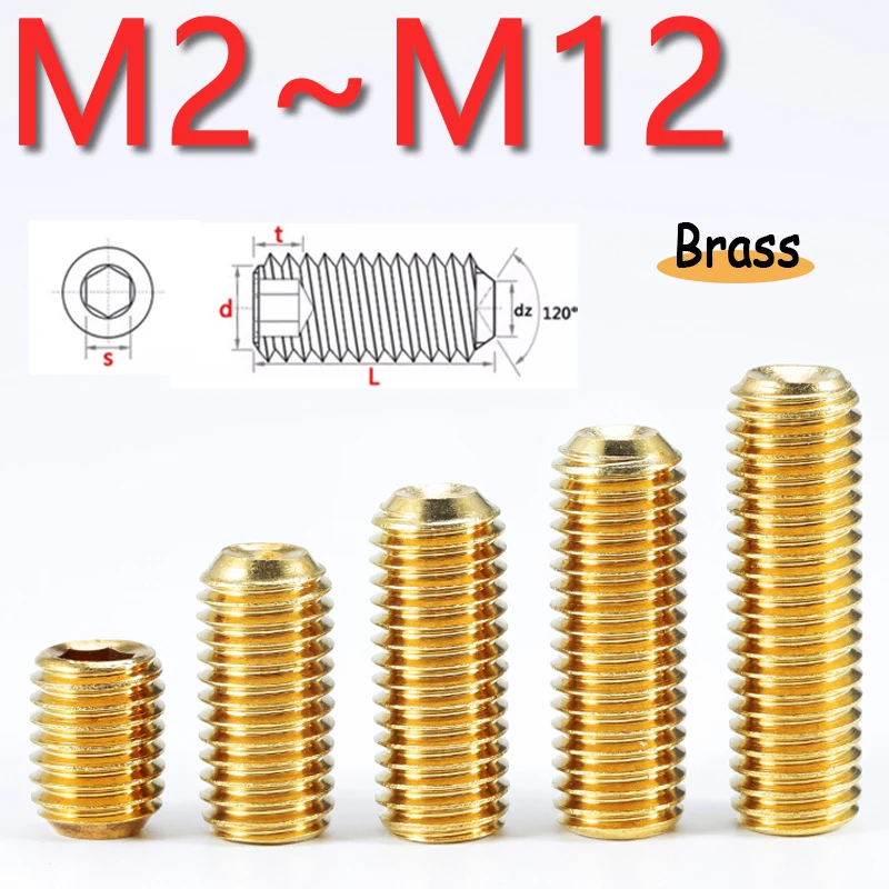 

1~50pcs Brass Hexagon Socket Set Screws M2 M2.5M3M4M5M6M8M10M12 Without Head Brass Recessed Set Screws with Cup Point Grub Bolts