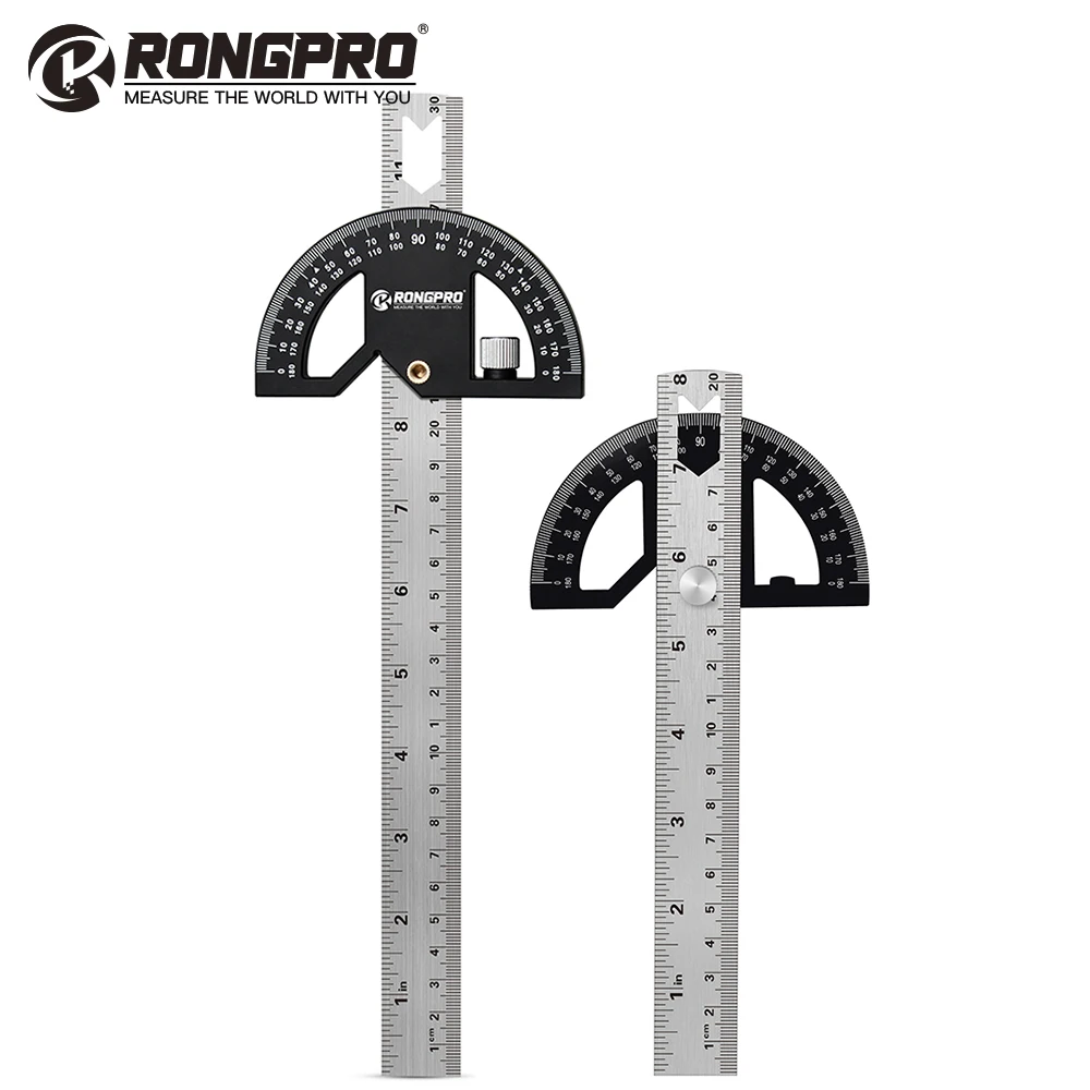 Rongpro 180° Stainless Steel Angle Gauge Round Head Caliper Measuring Ruler Woodworking Multifunction Tools Protractor 20/30cm