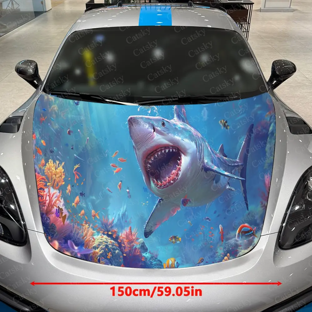 Dynamic Coral Shark Car Hood Stickers - Self-Adhesive, Waterproof and Durable Vinyl Wrap, Decorate And Protect Your Car - The Gi