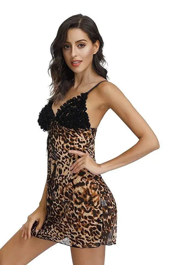 

Wholesale Women's Sexy Leopard Lingerie Sleepdress Adult Lady Teddy Babydoll Night Club Party Costumes