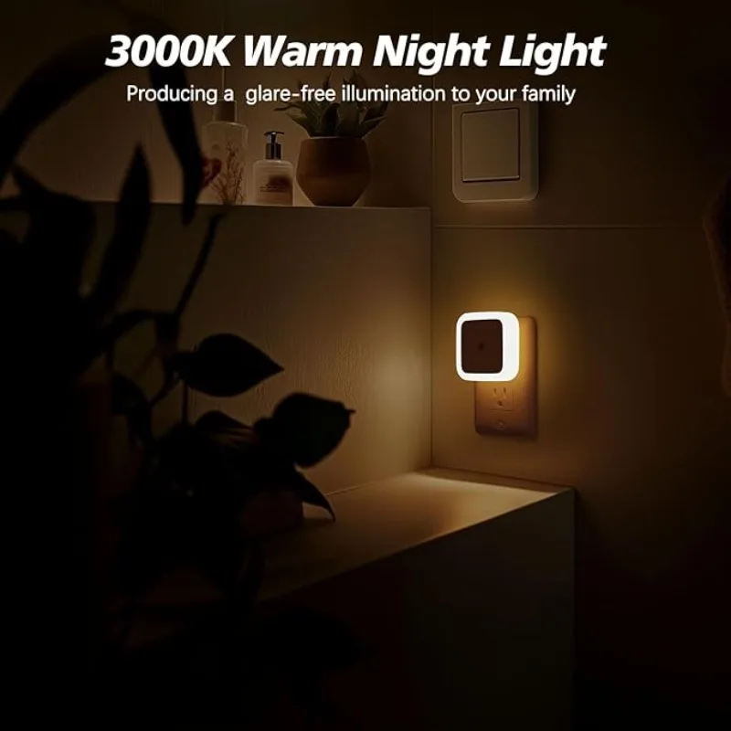 1/4 ชิ้น LED แถบไฟกลางคืนพร้อมเซ็นเซอร์ Dusk To Dawn อัตโนมัติเหมาะสําหรับห้องโถงห้องนอนห้องครัวบันไดไฟห้อง