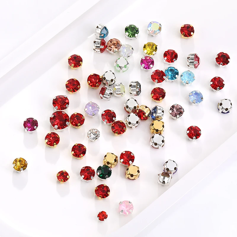 Round Sewing Rhinestones For Needlework 4/5/6/7/8mm Glass Diamonds DIY Crystal Gems Sewn Crystal For Clothes Crafts Accessories