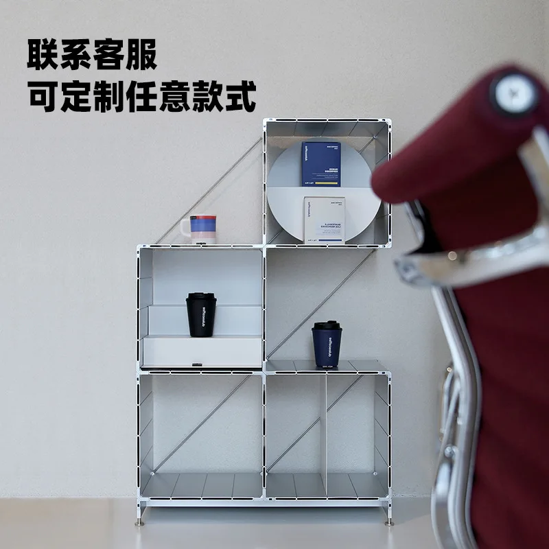 Aluminum metal cabinet Module combination Small cloth storage Side TV Display Bookcase