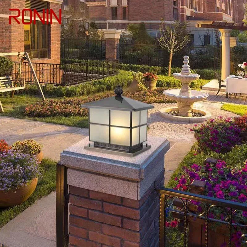 Ronin Outdoor Elektriciteit Post Lamp Vintage Creatief Chinese Messing Pijler Licht Led Waterdichte Ip65 Voor Huis Villa Binnenplaats