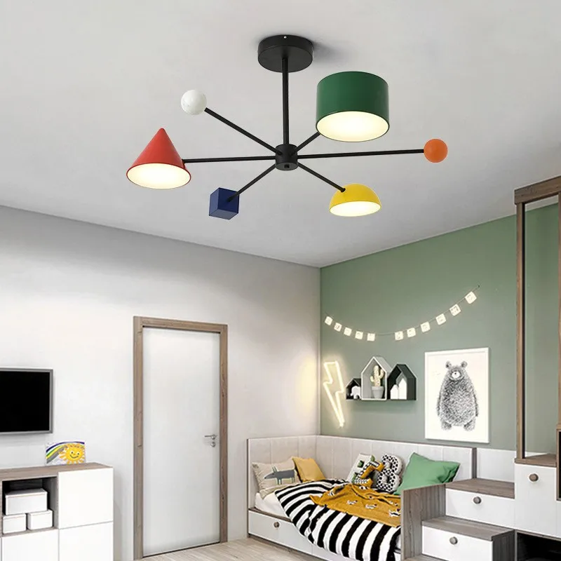 

Children's Room Macaron color Chandelier Modern LED Decor Indoor Hanging Lamps Lustre Pendent Fixtures Restaurant Ceiling Light