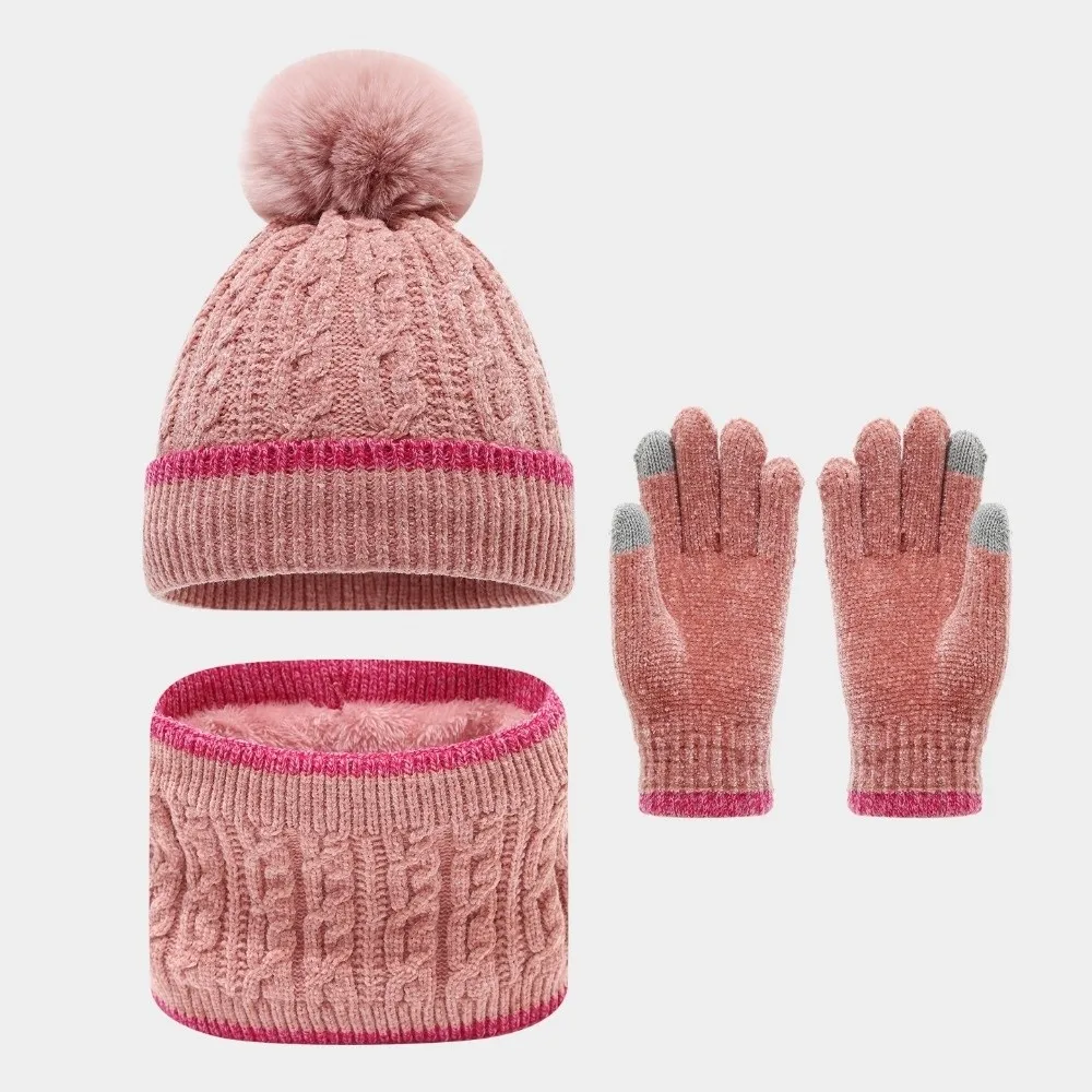 Thicken Knitted Hat Set Windproof Winter Hat Scarf Gloves Three Piece Set Autumn And Winter Toddler Winter Hat For Children
