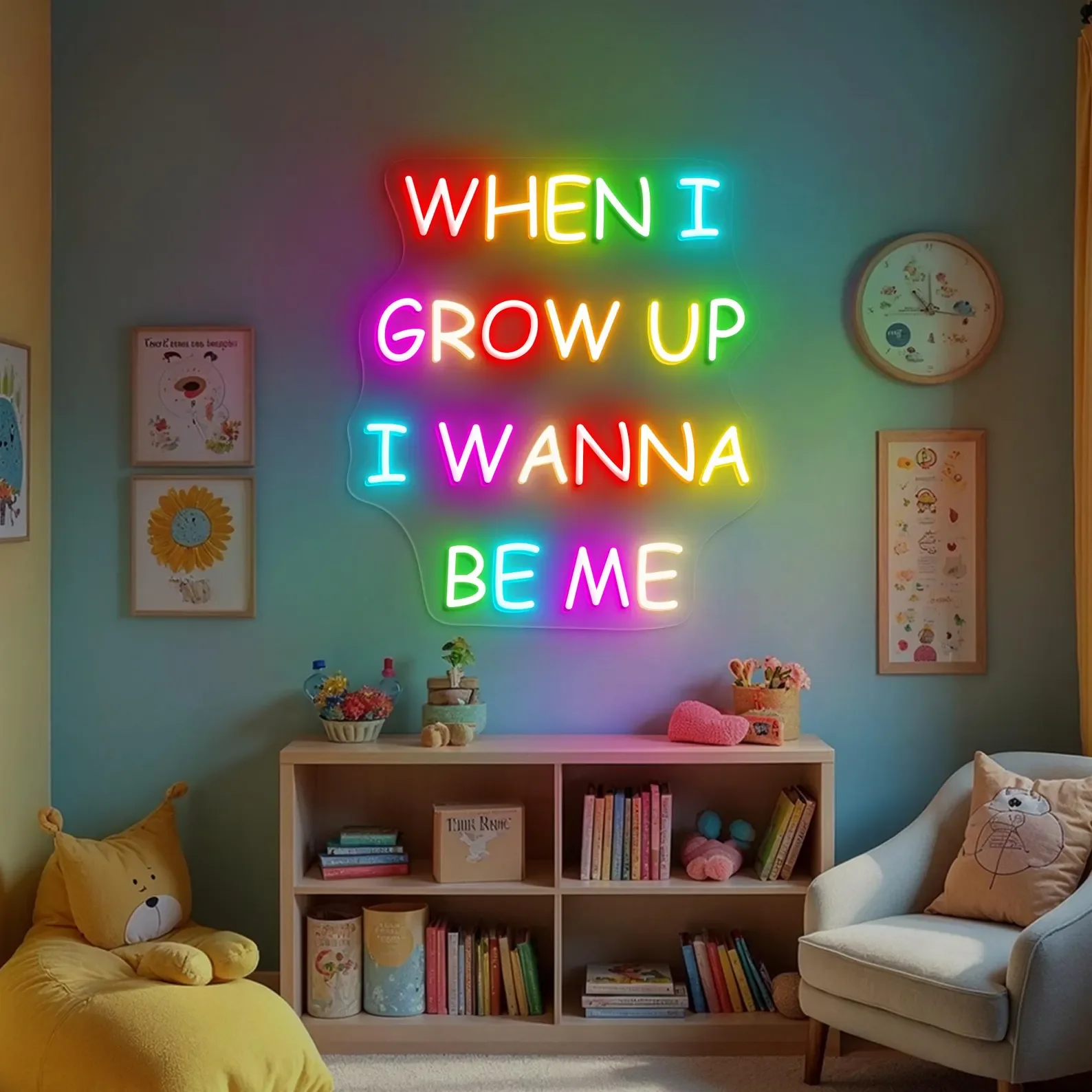 When I Grow Up I Wanna Be Me Neon Sign,Inspirational Kids Room NeonSign,Classroom Wall Decor,Motivational Quote Sign,Custom Sign