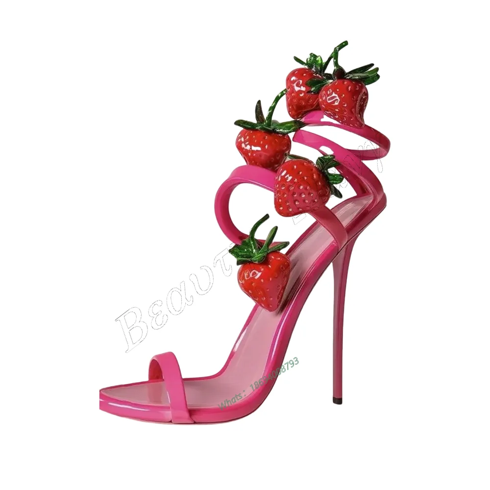 

Strawberry Decor Pink Sandals Back Cut Heel Open Toe Slip on Women High Heels Shoes for Women Shoes 2025 Zapatos Para Mujere