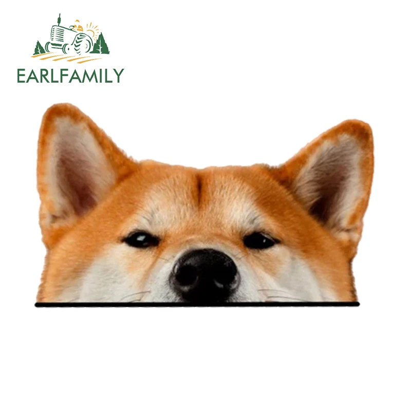 

EARLFAMILY 13cm X 7.9cm Naive Shiba Inu Peeker Car Stickers Funny Animals Sunscreen Decal RV VAN ATV Racing Accessories Cartoon