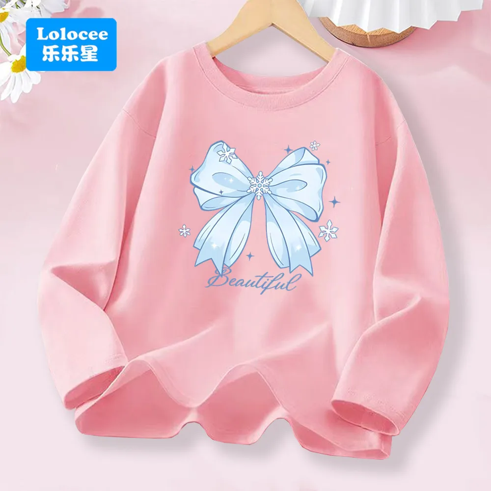 Girls' Spring Long Sleeve T-shirt - Blue Bow & Snowflake 