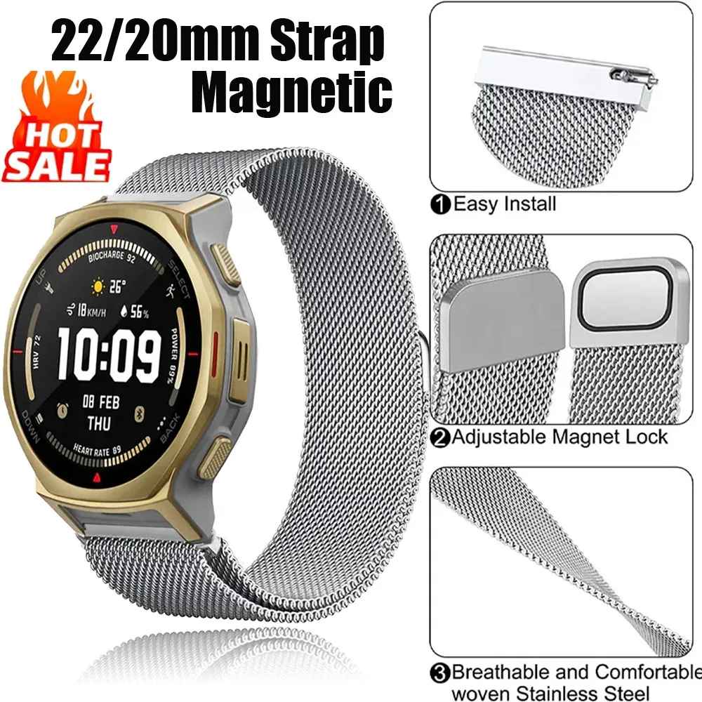 22/20mm Metall-Milanese-Armband für Amazfit TRex3 Pro/Balance 3-2/Helio Magnetisches Band für Amazfit Active 3-Max-2 Square/Bip 6-5-Max