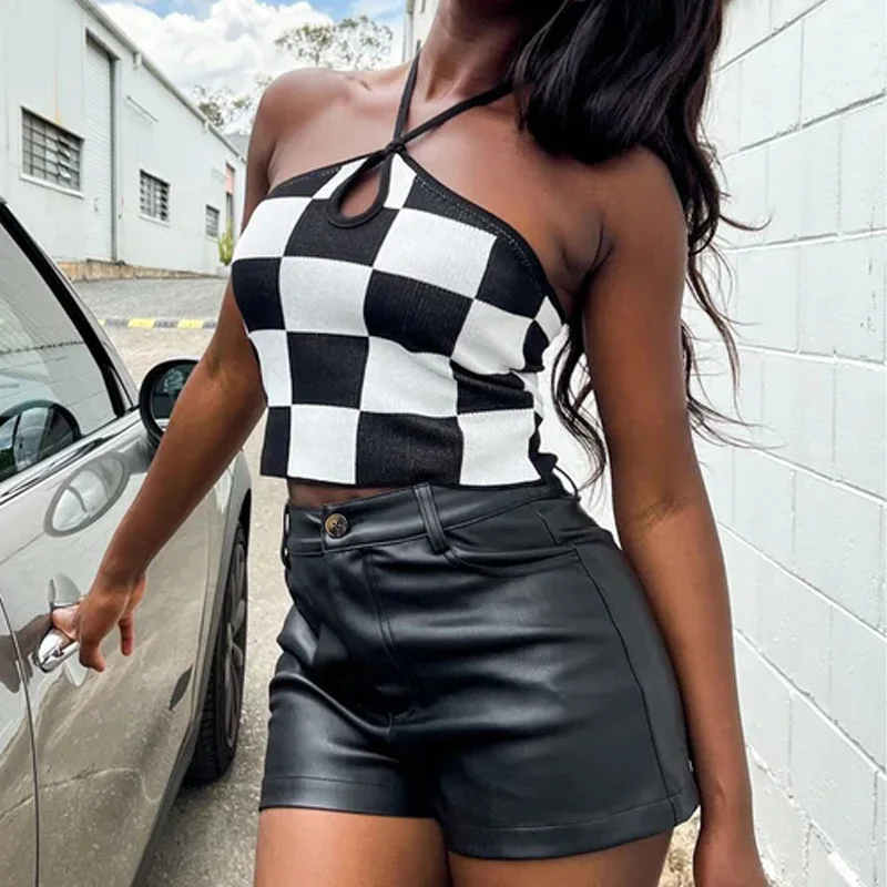 Sexy Fashion Leather Shorts Women's Summer Tight Gothic High Waist Shorts Street PU Biker Womens Shorts Y2K Hot Girl Outfit