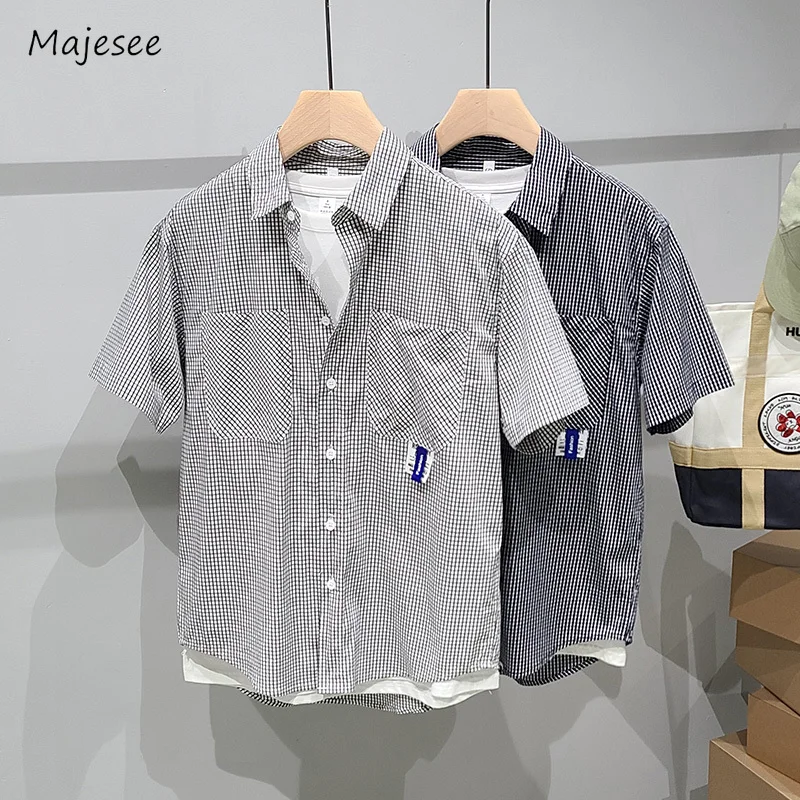 

Plaid Shirts Men Pocket Simple Korean Style Handsome Casual Spring Summer Short Sleeve M-3XL Fitness Teenagers Youthful Vitality