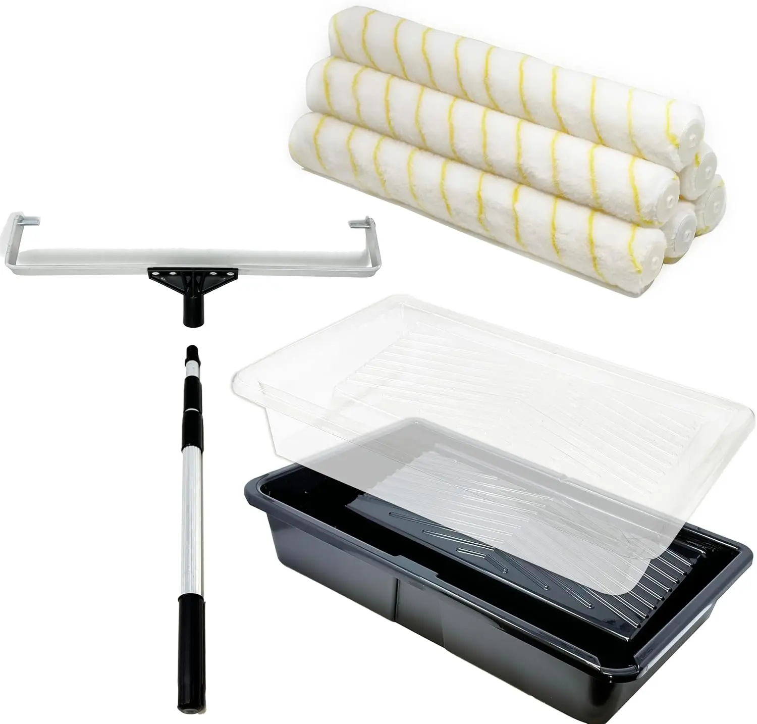 

18 Inch Painting Roller Kit Pro Grade 10 PC Set Paint Tray and Liner, Rollers and Frame, 4 FT Extension Pole