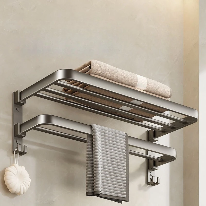 

50CM Foldable Towel Rack with Hook Wall Mounted Aluminum Bar Holder Matte Black for Bathroom Kitchen Hotel SPA Home Decor