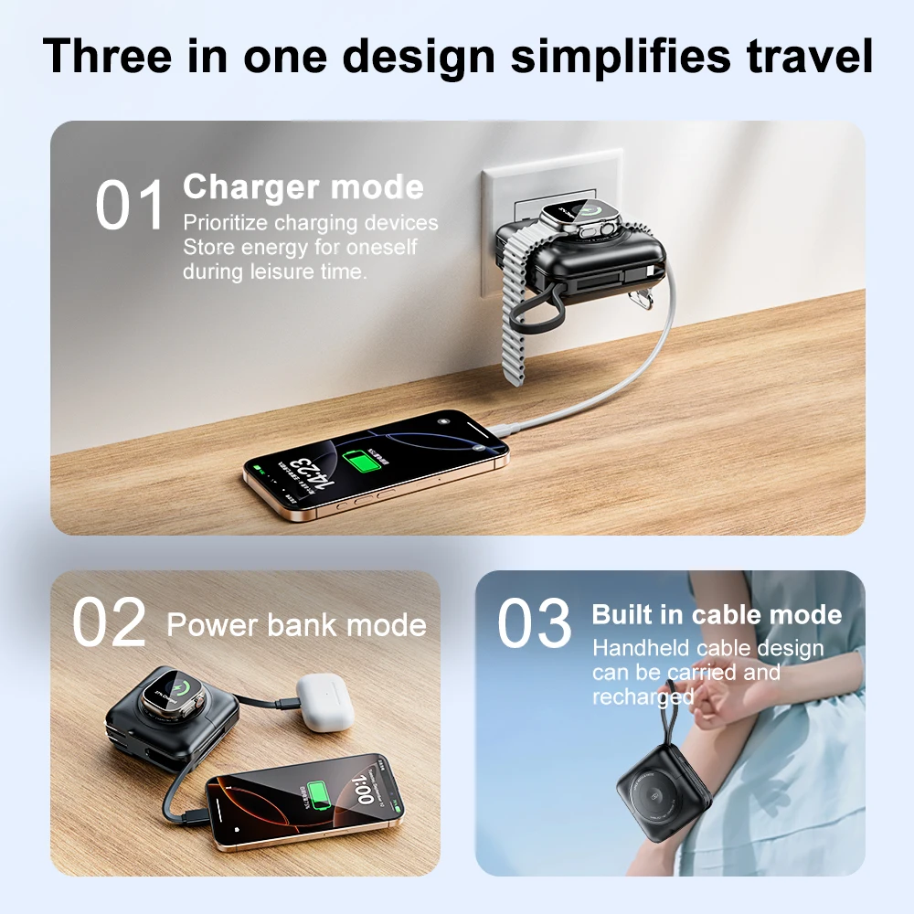 8-in-1 Magnetic Wireless Power Bank 15000mAh Type-C 45W Fast Charging With Dual Cables AC Plug for iPhone Android Airpods Watch