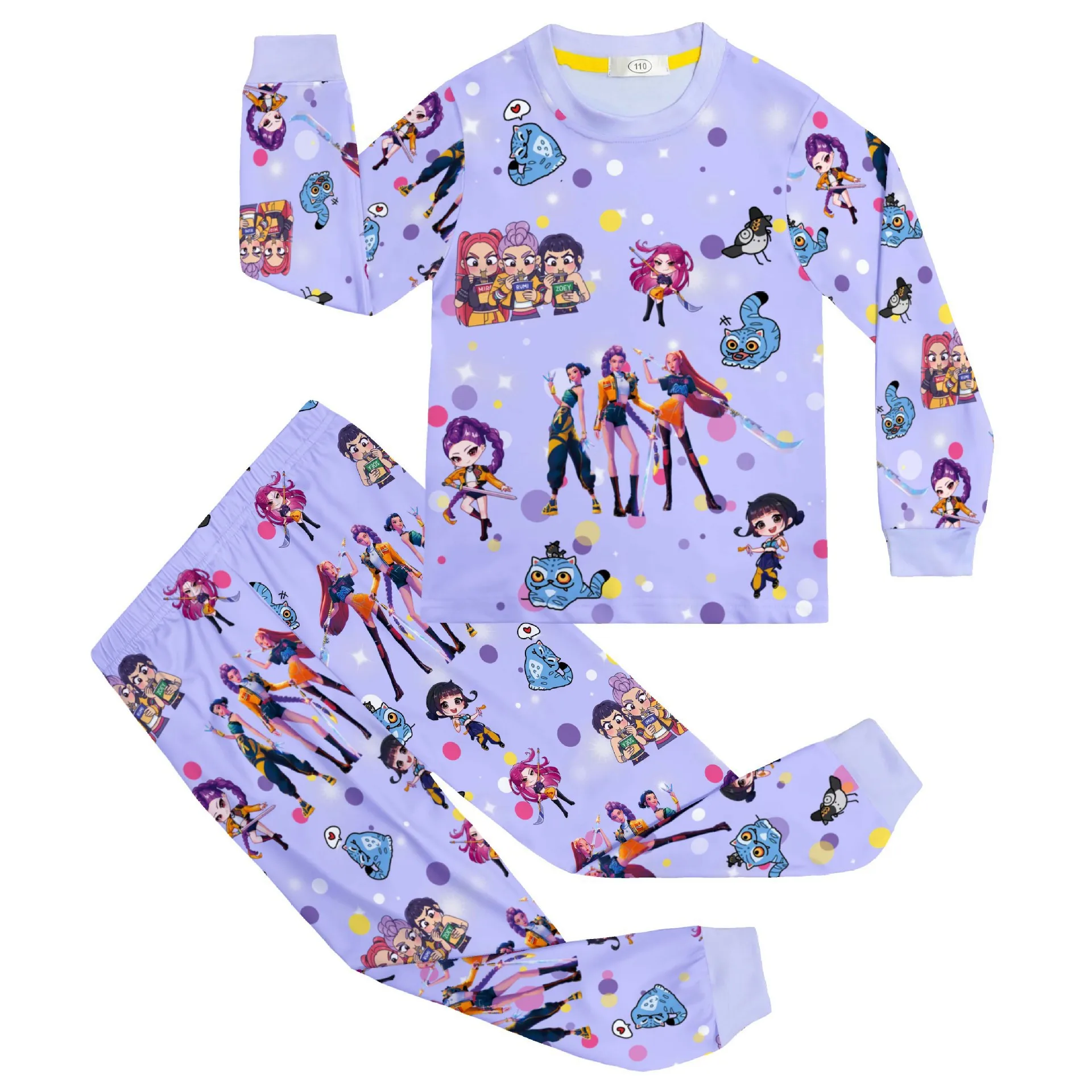 Kpop Demon Hunters Halloween Carnaval Conjunto de pijama infantil para meninas Rumi Mira Zoey Camiseta de manga comprida + calça 2 peças