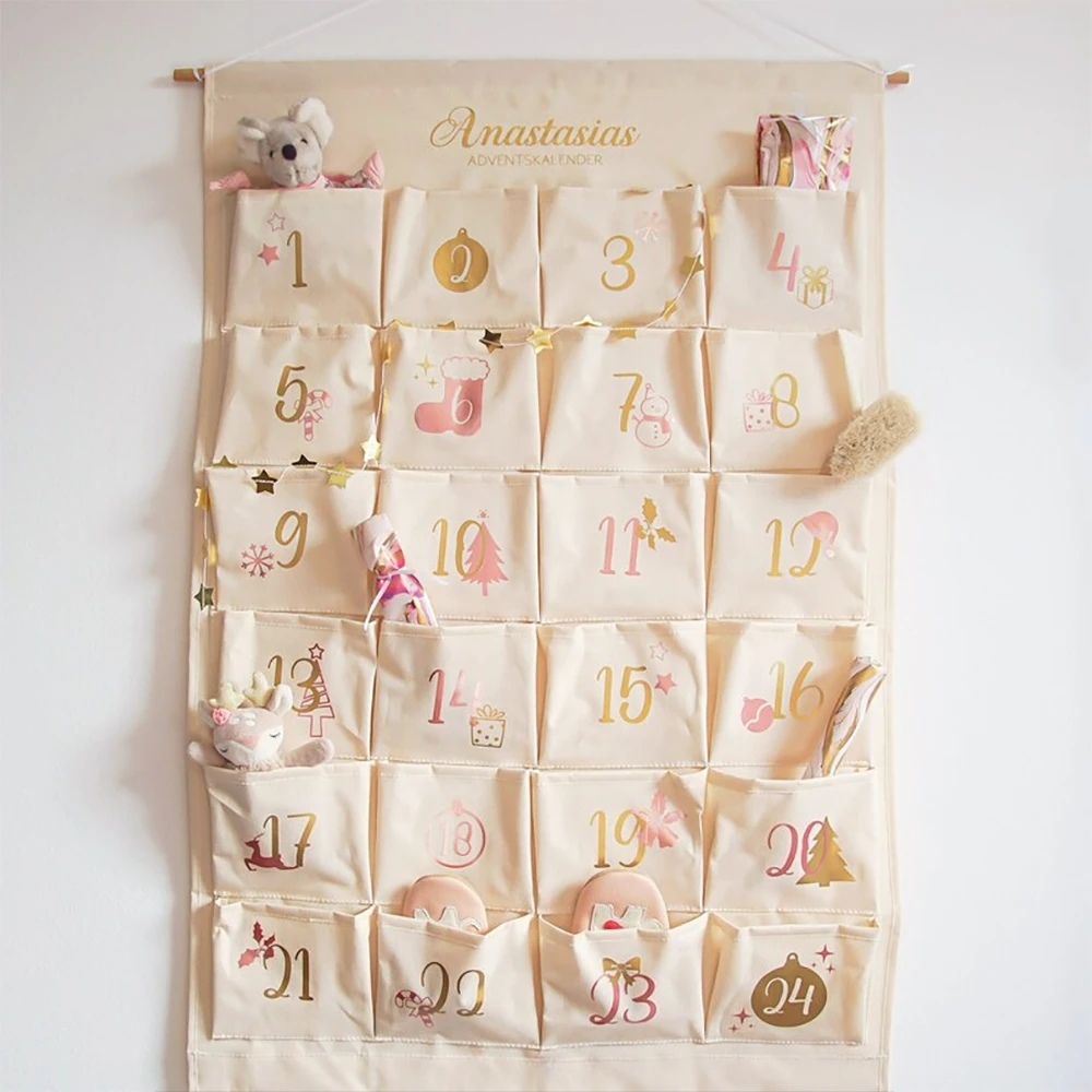 Personalized Advent Calendar with Name 24 Pockets Custom Name Christmas Room Hanging Decor for Children Gift for Kids Boys Girls