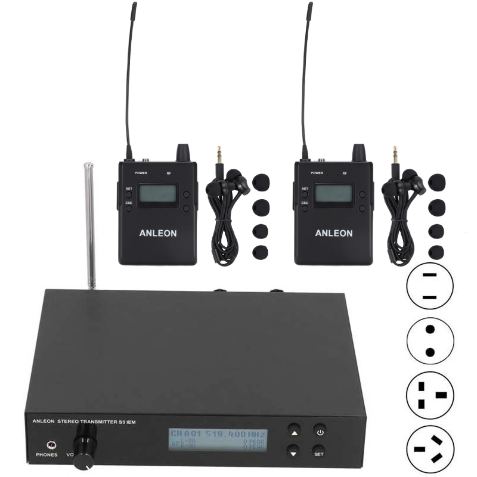 Original For ANLEON S3 IEM Stereo Wireless In-Ear Monitor System Ear Return System 518-554MHz 110-240V with 2 Receiver