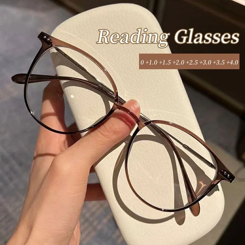 

Fashion Trendy Round Frame Reading Glasses Unisex Far Sight Presbyopia Eyewear Vintage Blue Light Blocking Eyeglasses 0 To +4.0