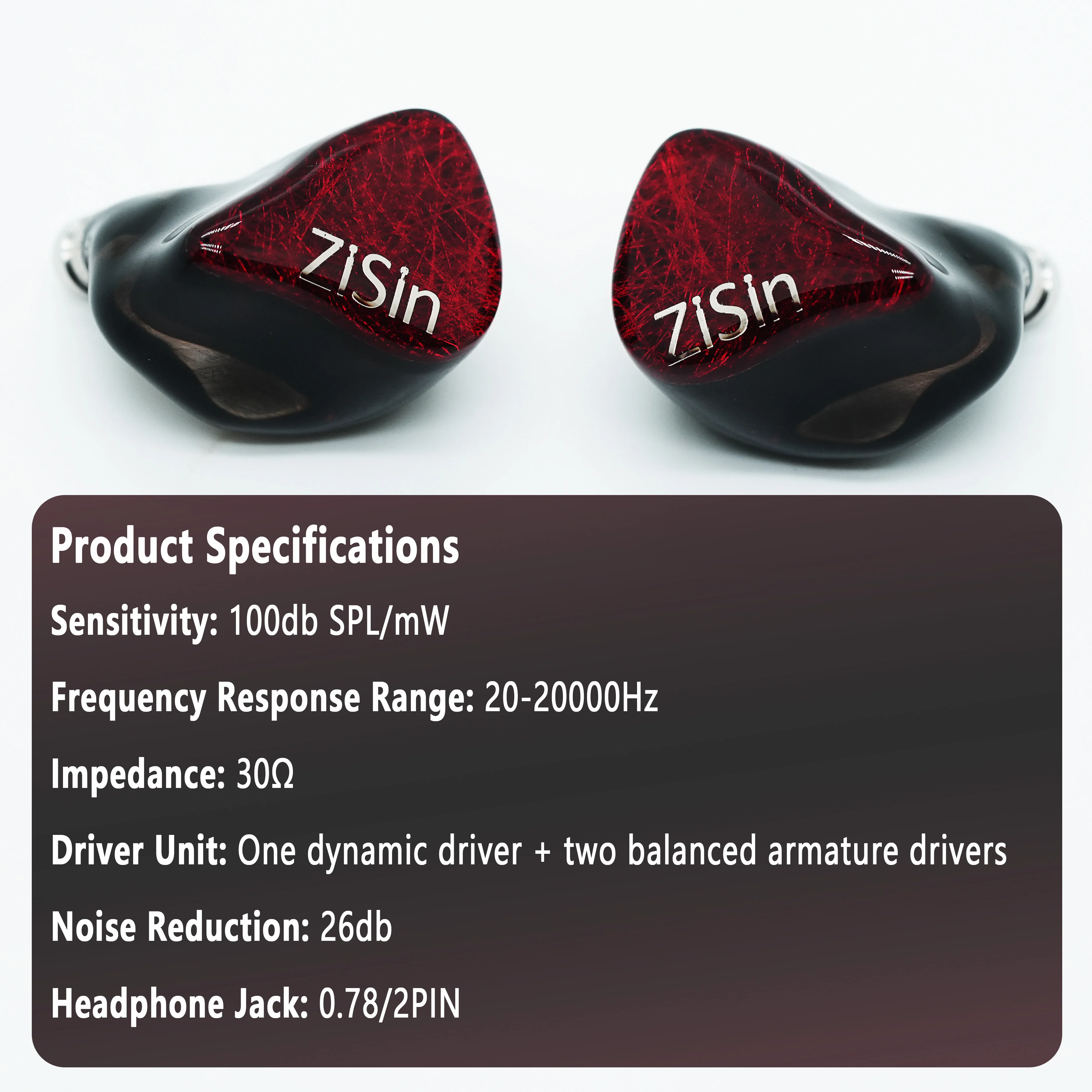 ZiSin Vermilion Flame In Ear 이어폰 1DD+2BA 하이브리드 드라이브 소음 감소 IEM 0.78mm/2PIN 4.4mm 모니터링 유선 이…