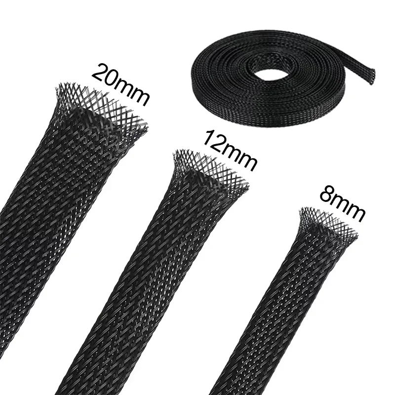 Funda trenzada aislada negra de 10M, 4 - 30mm, Cable PET apretado, protección de prensaestopas, funda de Cable, tubo de nailon ignífugo