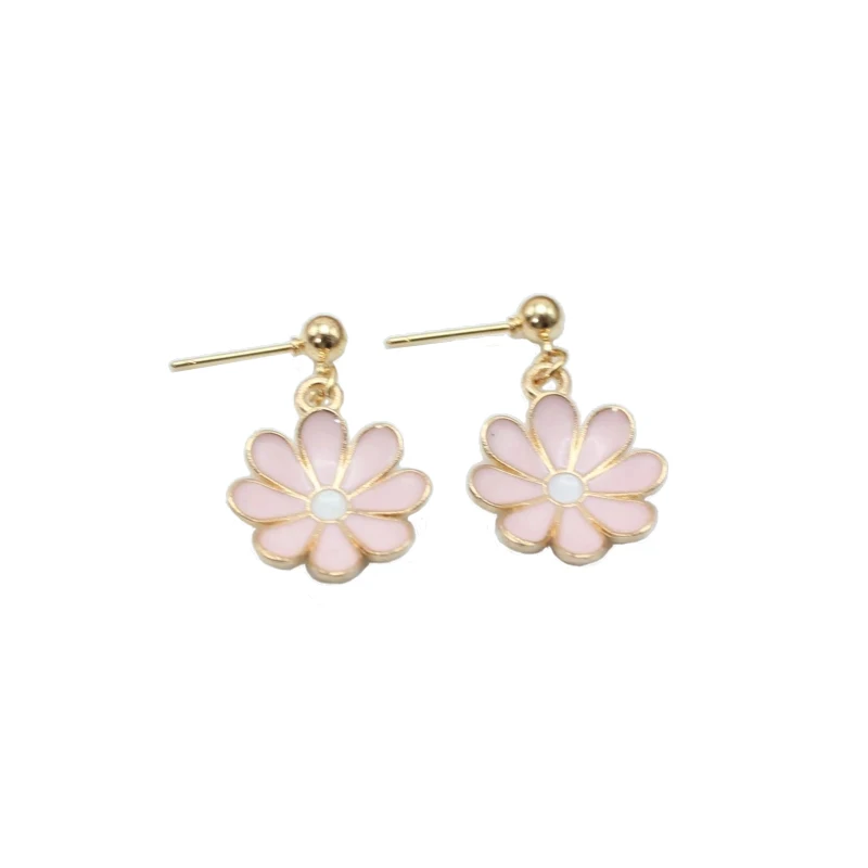 Delicacy Pink Color Daisy Sunflower Drop Earring for Women Long Dangle Simple Everyday Holiday Birthday Gift Beautiful Jewelry