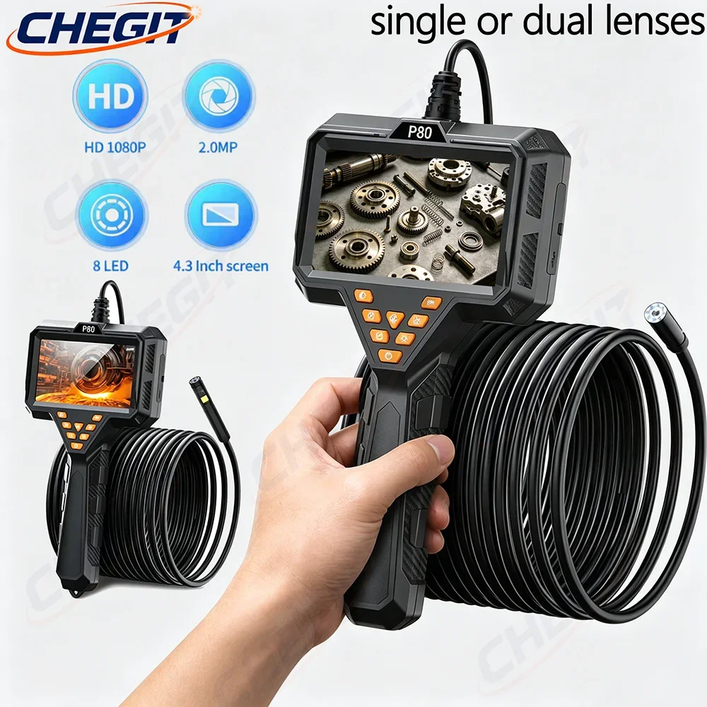 

4.3'' Hand-held Industrial Endoscope With Led 8mm Camera 1080P HD Rigid Cable IP67 Borescope Inspection Piping Car Sewer Camera