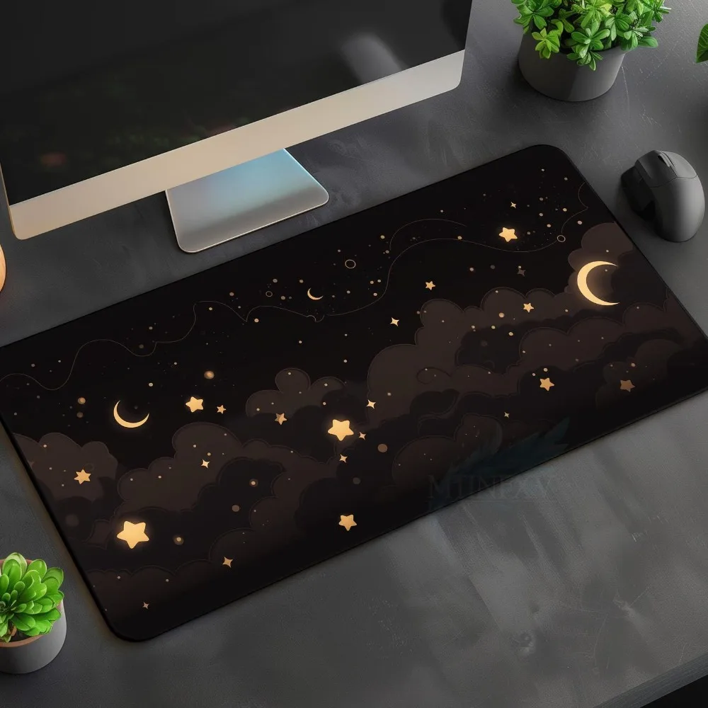 Whimsy Dream Star Desk Mat, Gothic Moon Cloud Mousepad, Black Gold Celestial Witchy Gift desk organizers and trays
