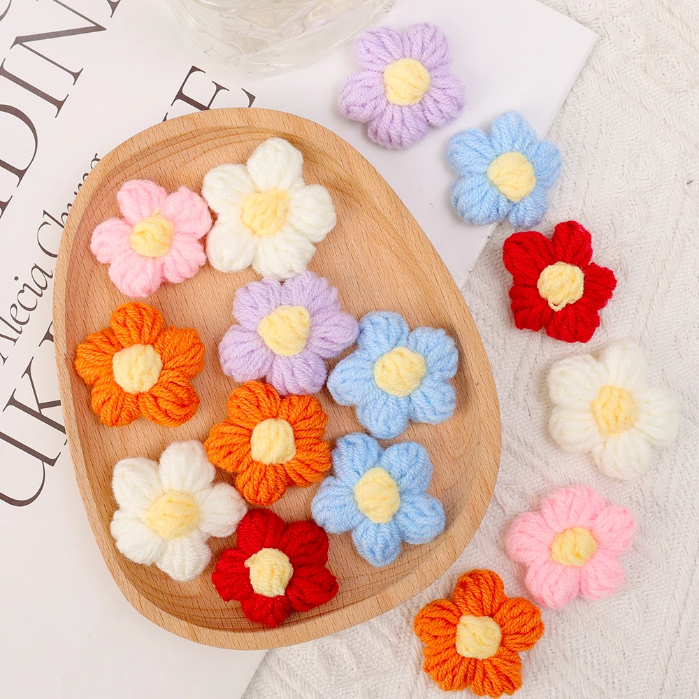 Hand-knitted Flower Applique Sew on Patches Floral Applique Decor for Clothes Shoes Hats Craft Diy Hair Clip Wedding Decor