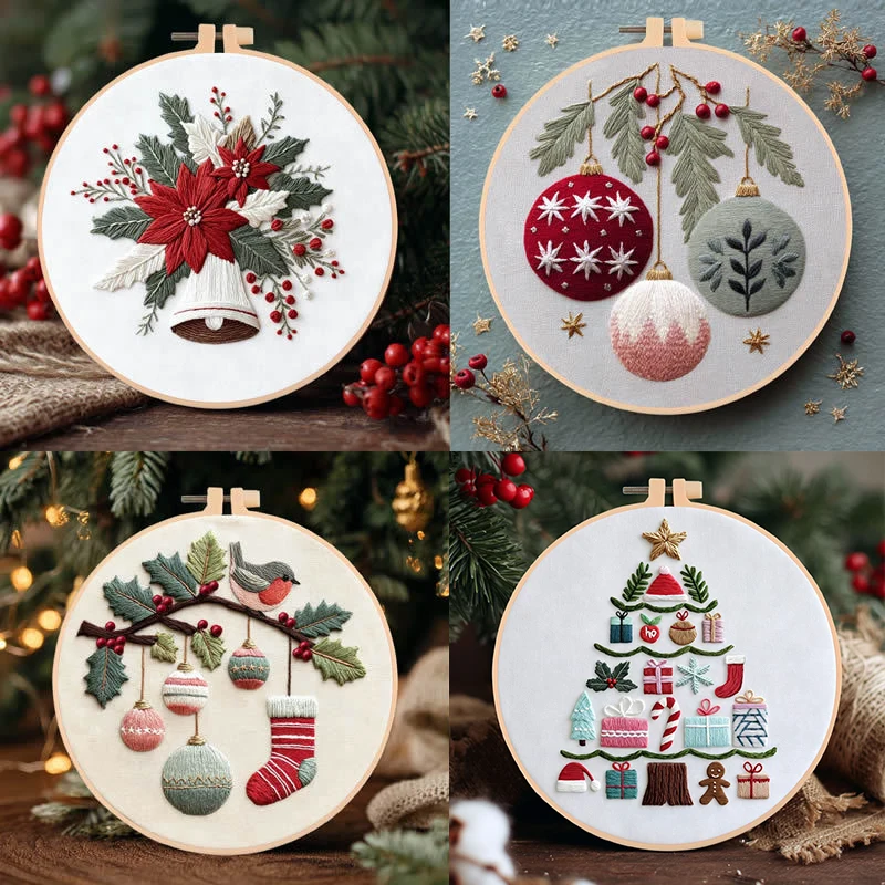 DIY Embroidery Christmas Tree Flower Wreath Winter Snow Cloth Hoop Threads Needles And English Instructions Kit Handmade Gift view 3