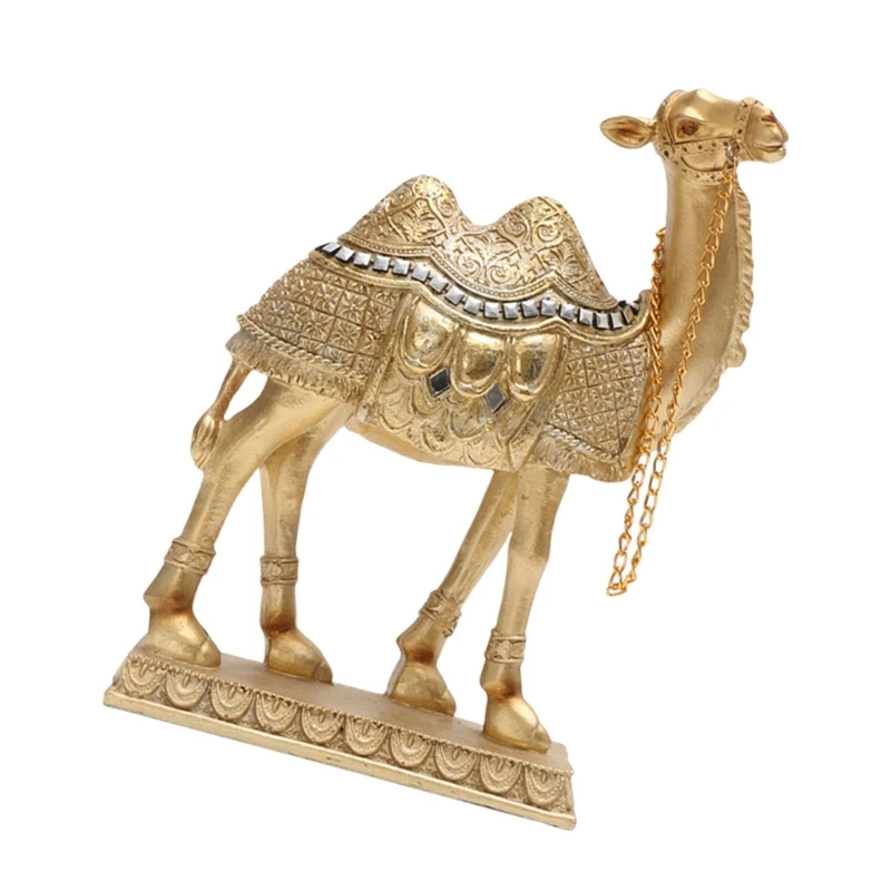 Unique Camels Tabletop Figure, Gold Resin Animal Statue for Living Room Display Dropshipping