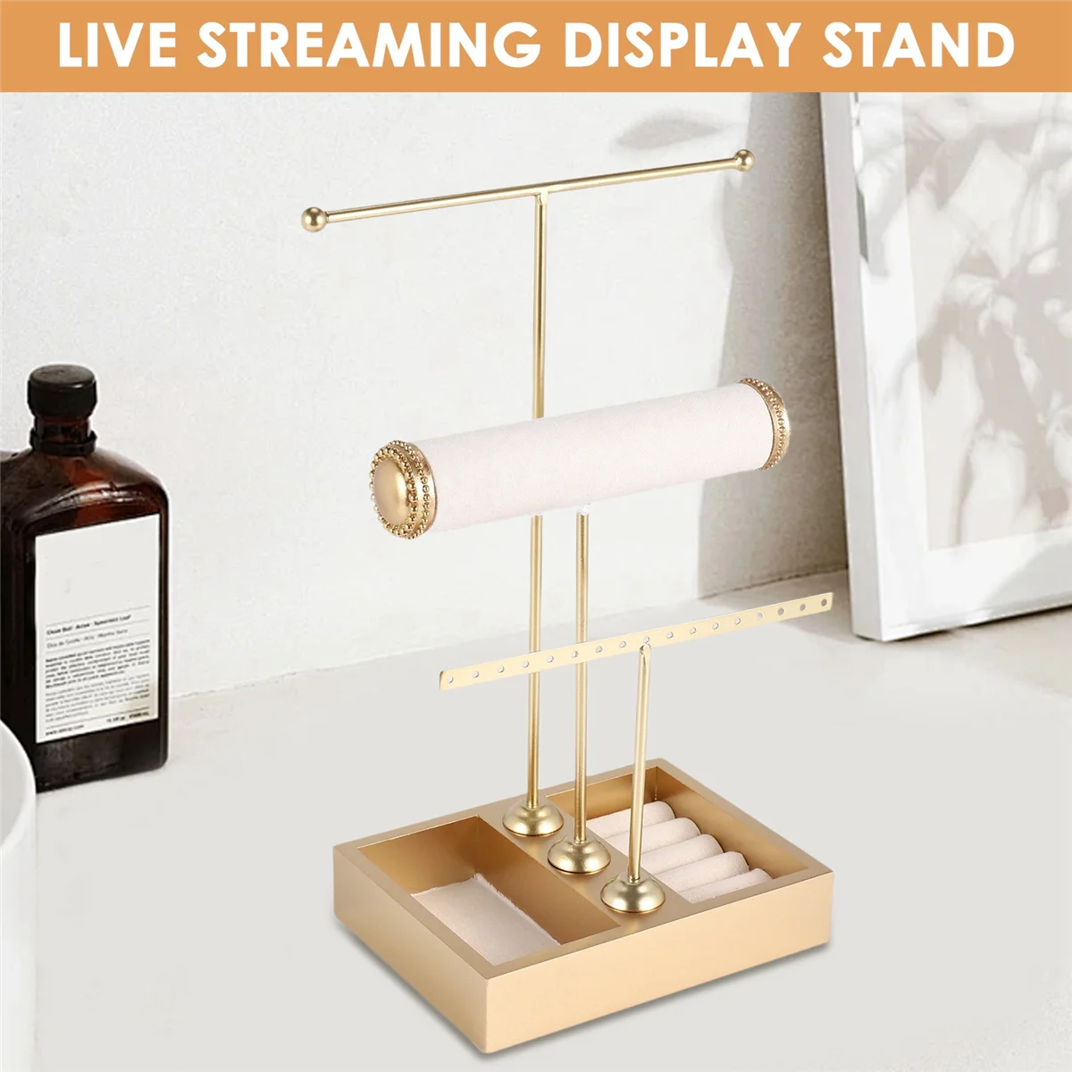 Abqr suporte de árvore de joias de 3 camadas, torre, colar, pulseira, expositor de joias, torre de joias com bandeja de anel