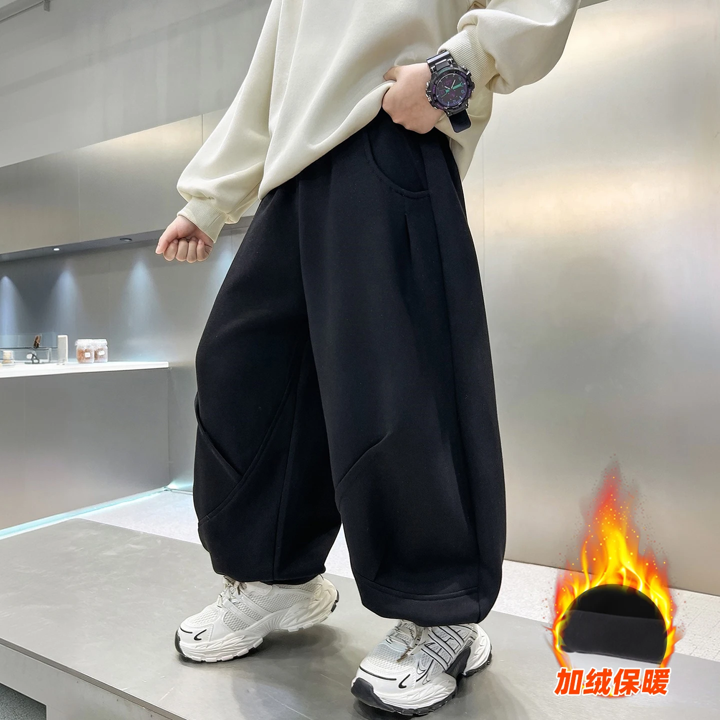 

Boy's Pants Plus Down Dagger Knit Pants Winter 2025 New Loose Sports Pants.4-15year