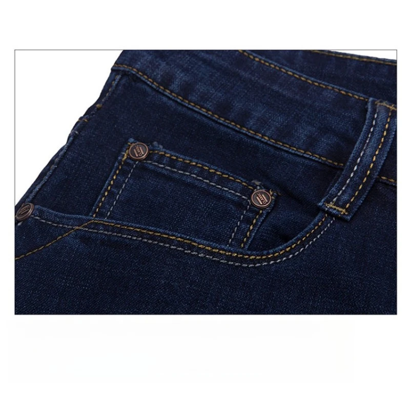 رجل حجم كبير المنشعب السراويل المفتوحة فضفاضة تناسب مستقيم الساق جينز سترتش عالية الخصر بناطيل كاجوال سميكة الدافئة الخريف الشتاء عادية