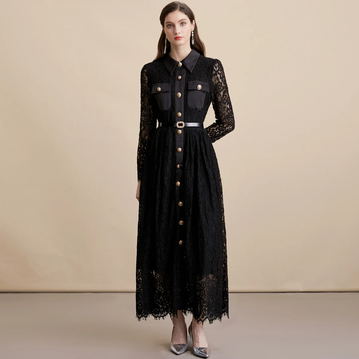 Vestido de fiesta liso elegante de otoño para mujer, vestido de noche ajustado con un solo pecho y manga larga que se pega en la cintura, viene con cinturón