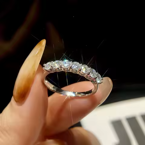 KNB Real Moissanite Ring 925 Sterling Silver Diamond Eternity Band Engagement Wedding Rings for Women Luxury Quality Jewelry