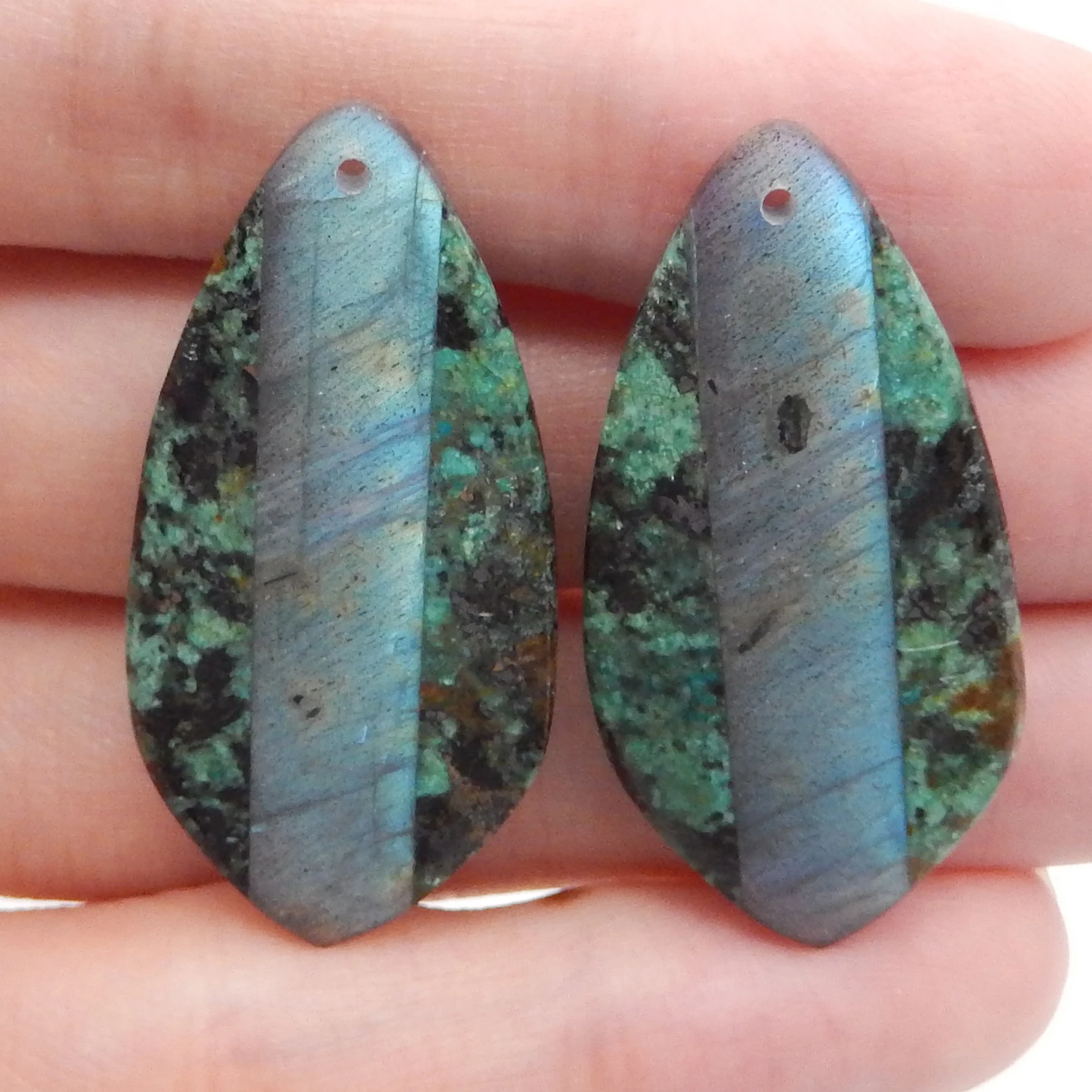 Natural African Turquoises and Labradorite Intarsia Women Gemstone Earrings Beads for Jewelry Making Wholesale