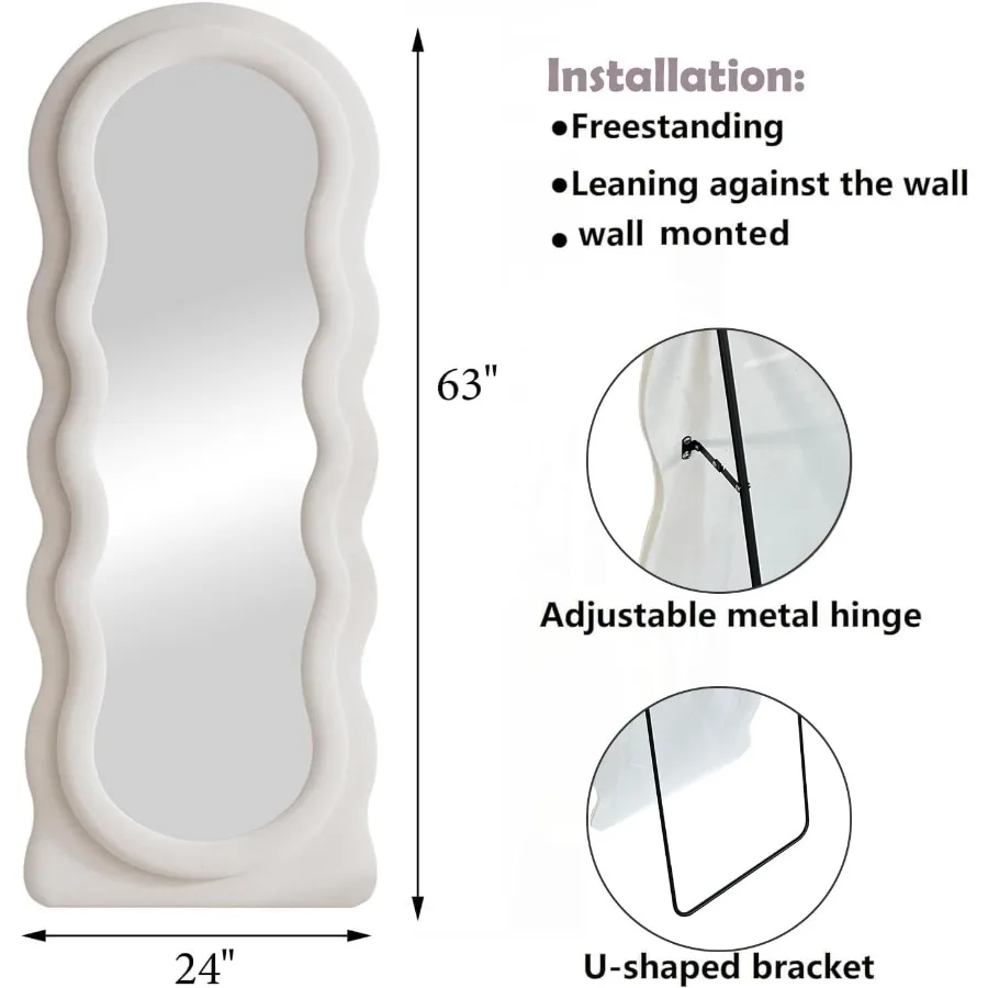 مرآة كاملة الطول 63 × 24 مرآة متموجة غير منتظمة لغرفة النوم وغرفة المعيشة مرآة قائمة على الأرض مع غلاف من الفلانيل #5