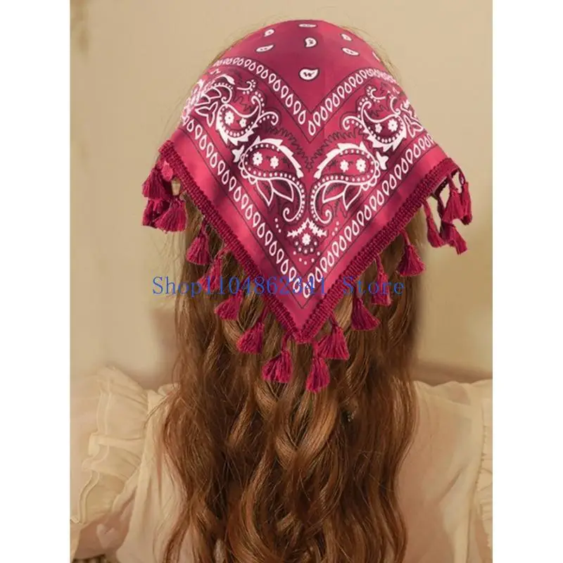 5asd 민족 스타일 인쇄 여자 헤어 밴드 삼각형 모양 두건의 머리띠 조정 가능한 터번 봄 여름 헤어 액세서리