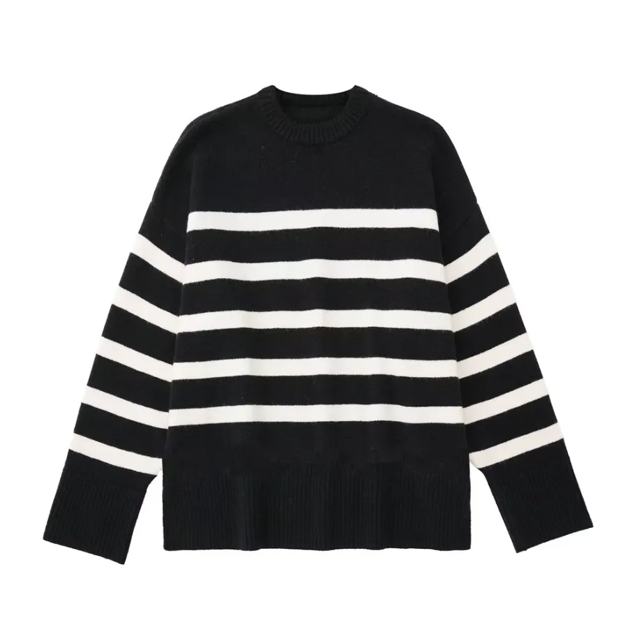 Inverno oversized listrado suéteres feminino de malha básica solta manga longa pulôver jumpers topos feminino roupas casuais